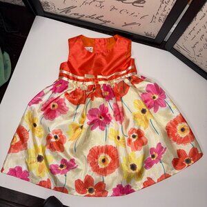 Ashley Ann Girl's Pink Orange Yellow Flower Sleeveless Bow Waist Dress 24 months